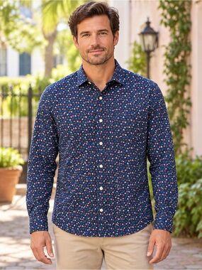 Charleston Threads Men’s Medium Navy Sailboat Print Cotton Button Down Shirt